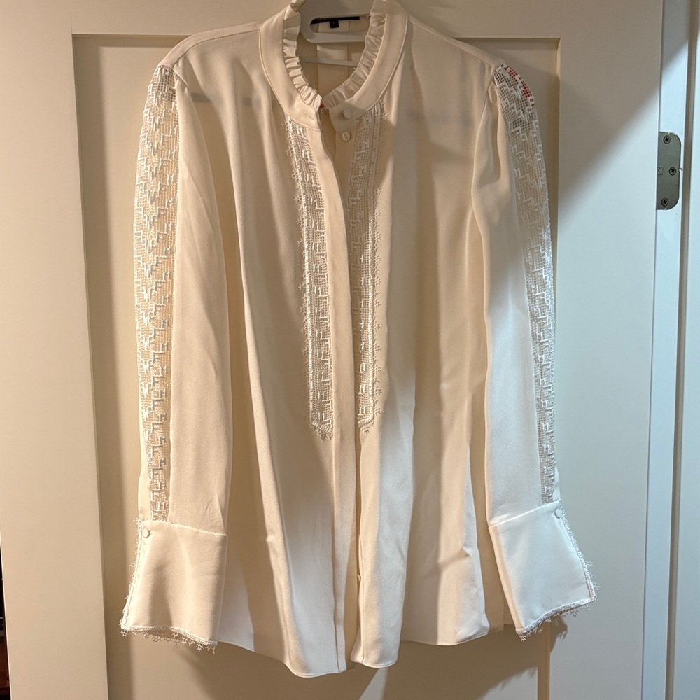 Kobi Halperin Ivory Silk Blouse with Gorgeous Lace Details